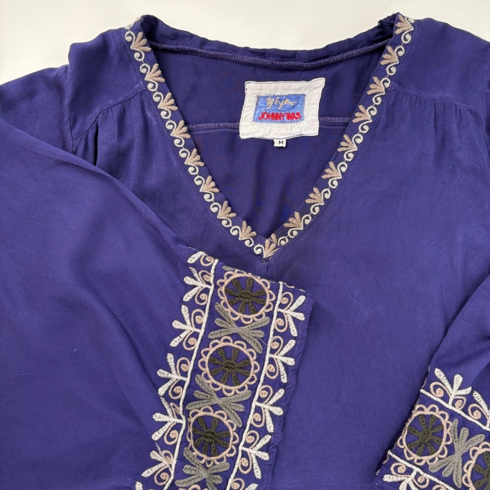 Biya Johnny Was Purple Embroidered V-Neck Tunic Top B10617-7 Womens Medium